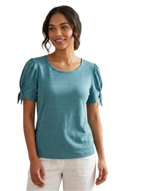 Jane and Delancy Short Puff Sleeve Aqua Teal Top